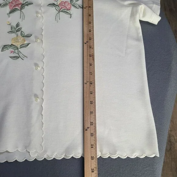 VTG Women's SZ LG Graff Knit Scalloped Pearl Button Top Blouse Floral Grandma - Picture 7 of 9